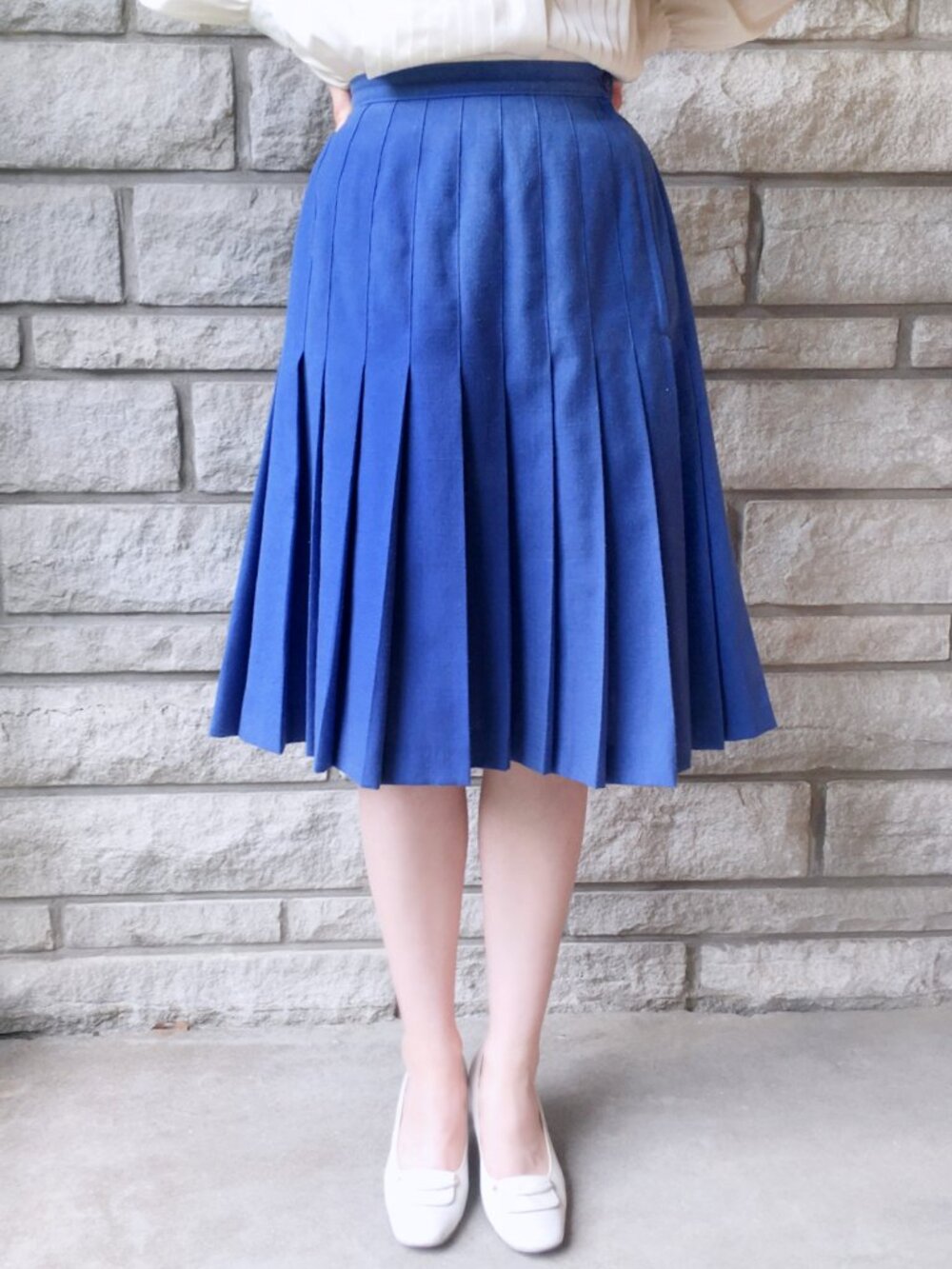 Cornflower Blue Vintage Pleated Midi Skirt